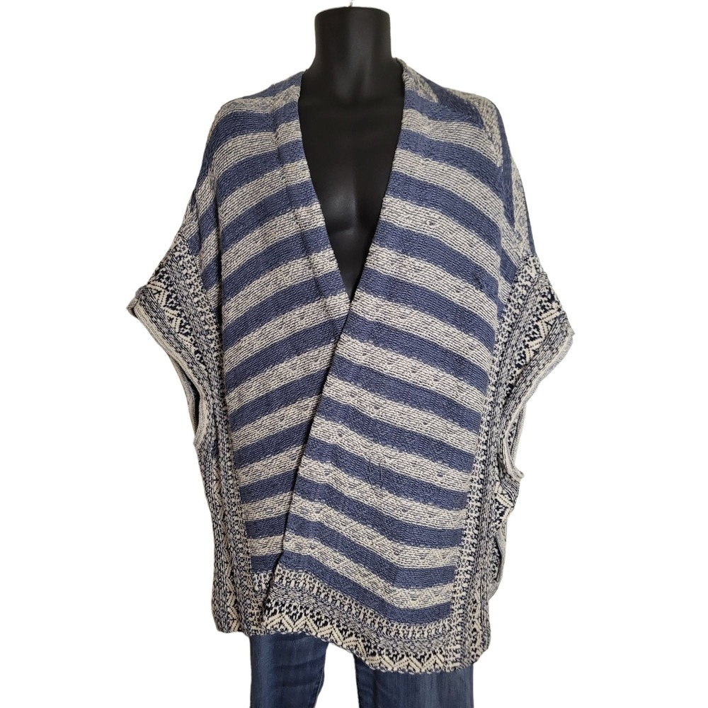 Gamboa Blue Sleeved Wrap Poncho Women OS Alpaca Blend‎ Bohemian Cape Vacation